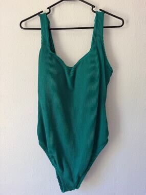 NWT Kona Sol Green Ribbed One Piece Bathing Swim Suit Size 16 Swimming Summer